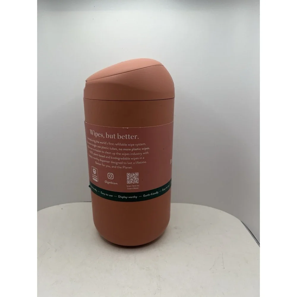 Biom Refillable Wipe Dispenser Terracotta Pink New Airtight Magnetic Lid Eco